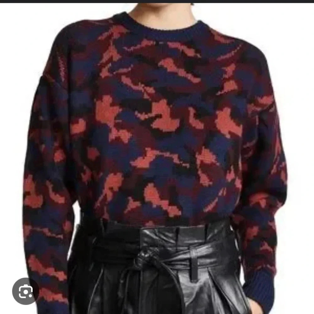 JOIE Brycen Camo Wool Crewneck Puff Sleeve In Midnight Size Small